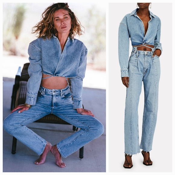 LE JEAN Arielle Cropped Denim Wrap Top Small NWT - Picture 1 of 10